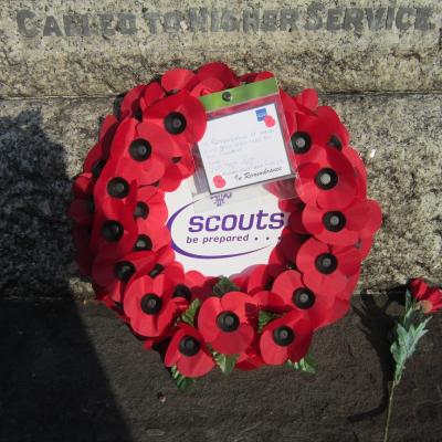 Novemember 2014 Rememberance Wreath at the foot of the War Memorial, laid on behalf of the Kingswood Scout Groups. 